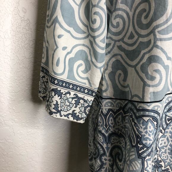 Soft Surroundings light blue white floral scroll print popover top size Medium - Picture 6 of 13
